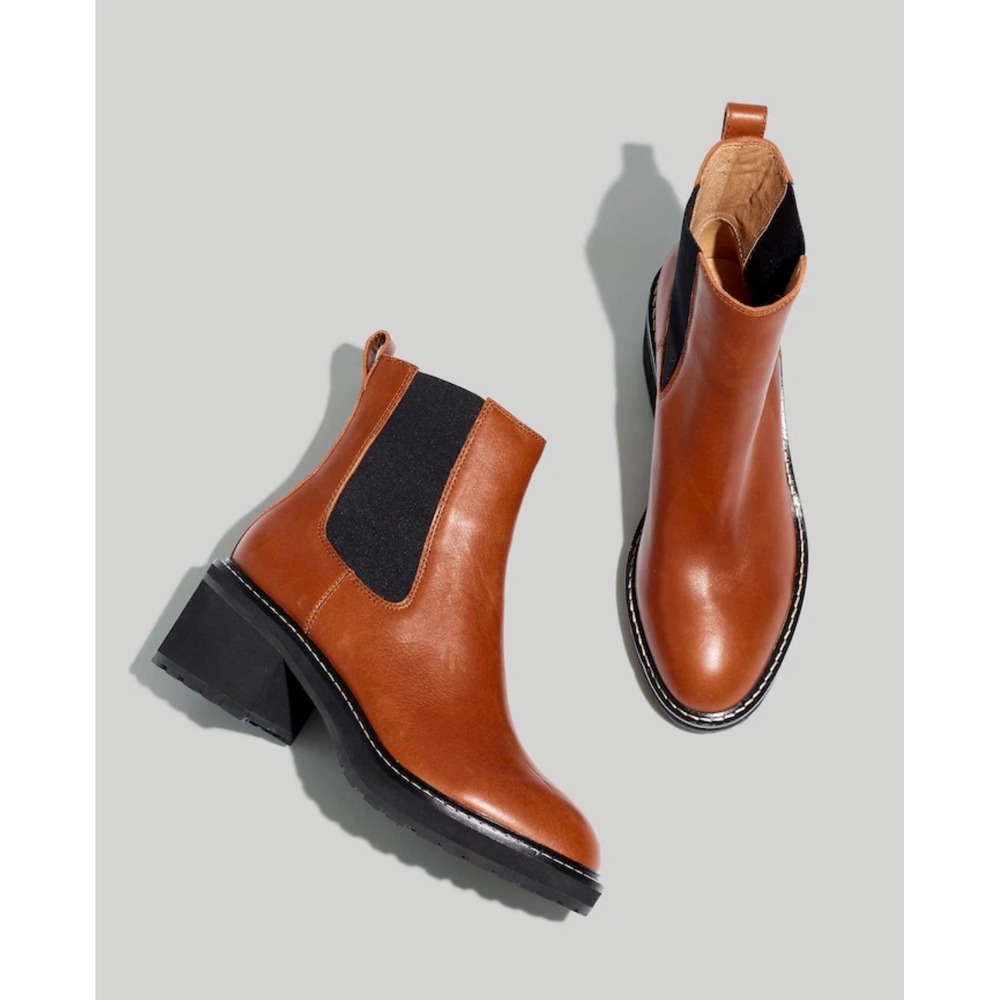 Madewell Carina Chelsea Boots English Saddle Brown Leather Lug Sole‎ Heel 7.5